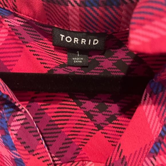 Torrid Pink and Blue Plaid Button-Up Top - Picture 2 of 4